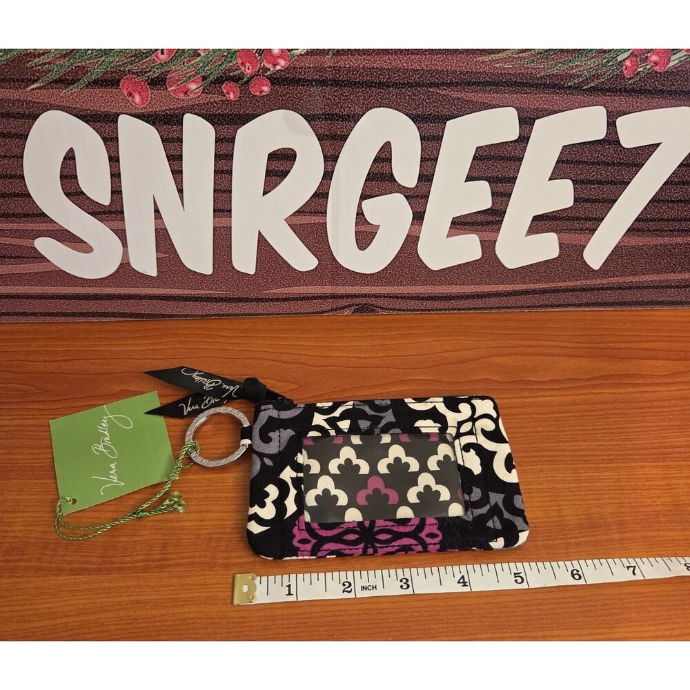 NEW Vera Bradley Zip ID Case Cranberry Magenta Change Purse **LANYARD MISSING**